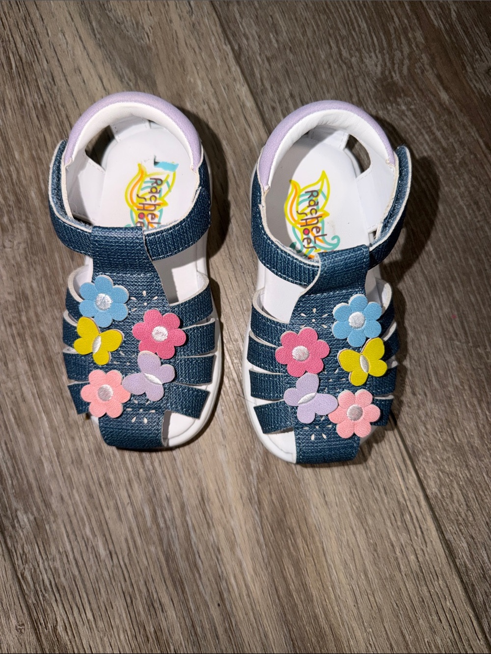 Rachel Navy Closed-Toe Sandals with Pink, Yellow, Purple & Blue Flower Accents